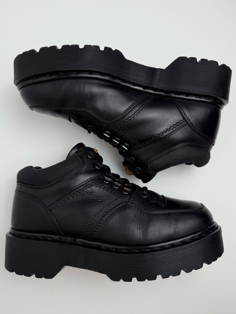Dr. Martens Vintage Platforms MIE Black Leather Envy Quad Platform Boots UK 7